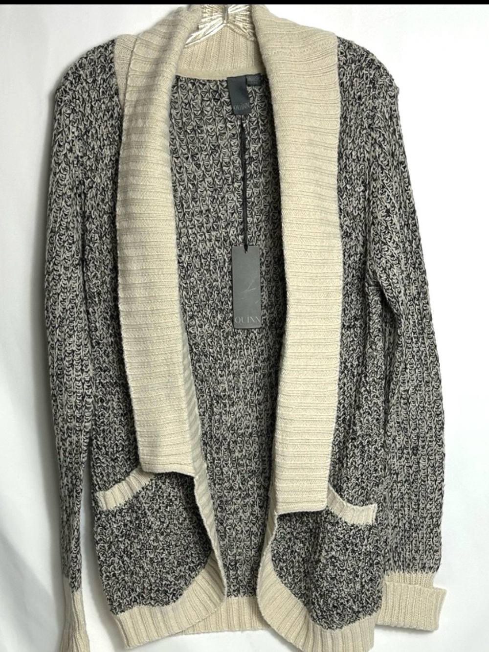 Black Cream Knit Open Front Women’s Size Large Cardigan by Francesca’s Sweater